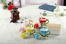 Lade das Bild in den Galerie-Viewer, Rosentasse mit Unterteller und Löffel aus hochwertiger Keramik