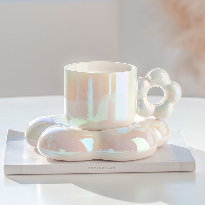 Blumen Keramiktasse mit Untertasse mit glitzer-schimmer
